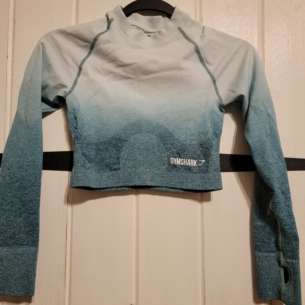 Gymshark Womens Top Blue Ombre Long Sleeve Crop Athletic Gym Size Medium